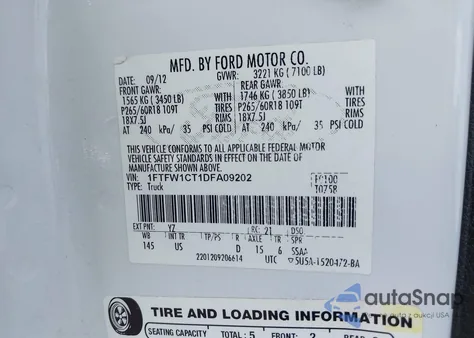 2013 Ford F-150 Xlt из США, поврежденный, VIN 1FTFW1CT1DFA09202